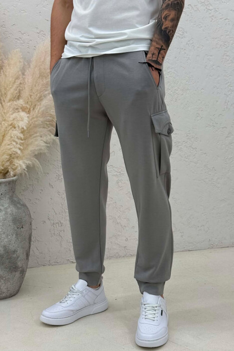 ONE COLOR ELASTIC WAIST SIDE POCKETS MEN SWEATPANTS GREY/GRI - 2