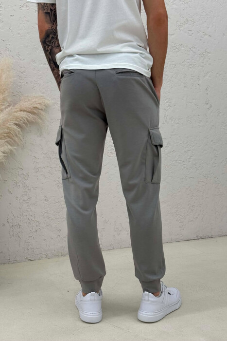 ONE COLOR ELASTIC WAIST SIDE POCKETS MEN SWEATPANTS GREY/GRI - 3