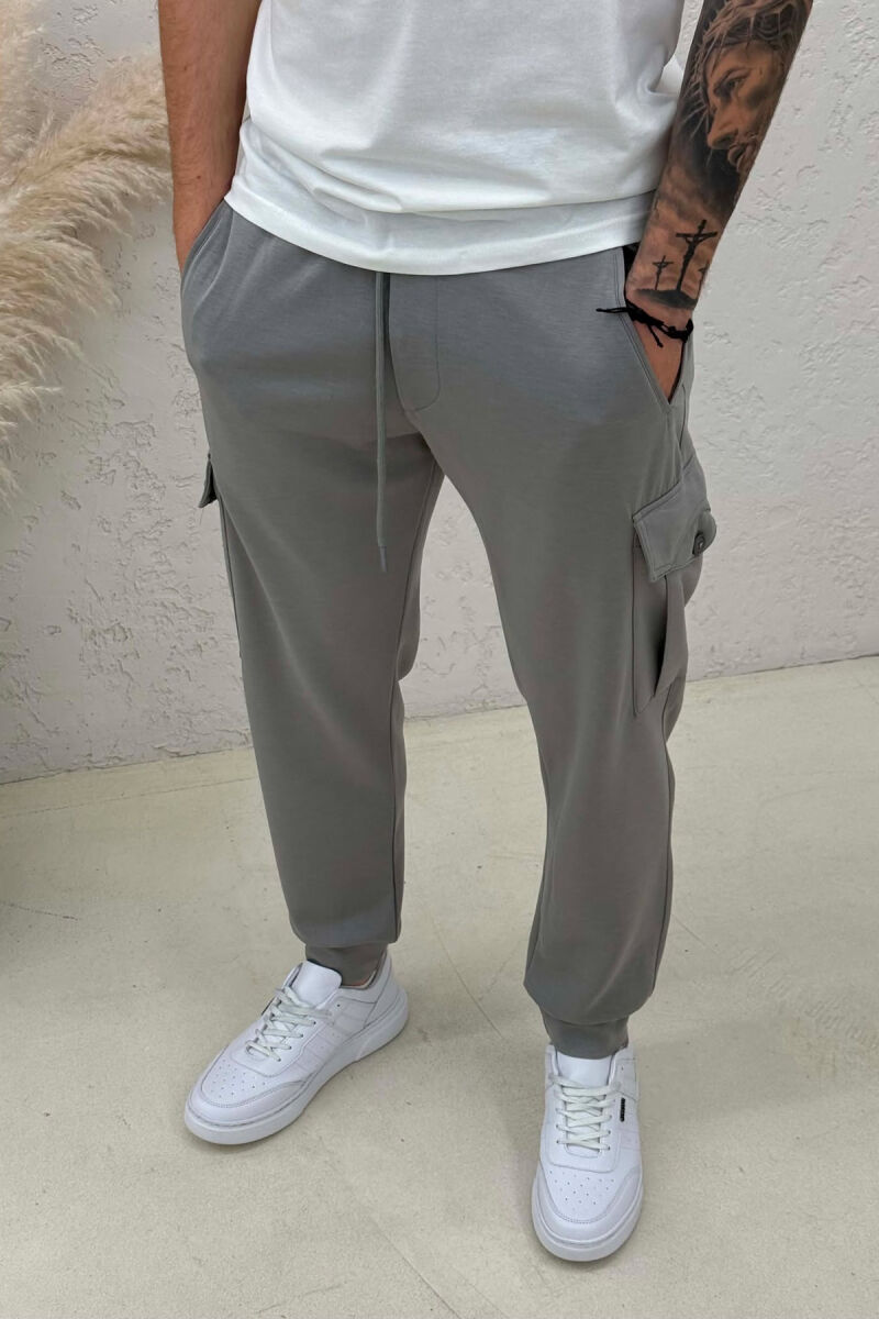 ONE COLOR ELASTIC WAIST SIDE POCKETS MEN SWEATPANTS GREY/GRI - 4