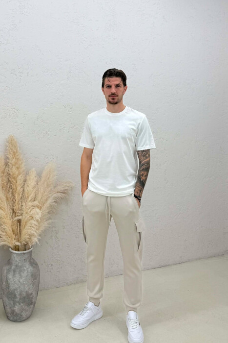 ONE COLOR ELASTIC WAIST SIDE POCKETS MEN SWEATPANTS LIGHT GREY/GZ - KLAUDIO FASHION