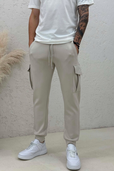 ONE COLOR ELASTIC WAIST SIDE POCKETS MEN SWEATPANTS LIGHT GREY/GZ - 2