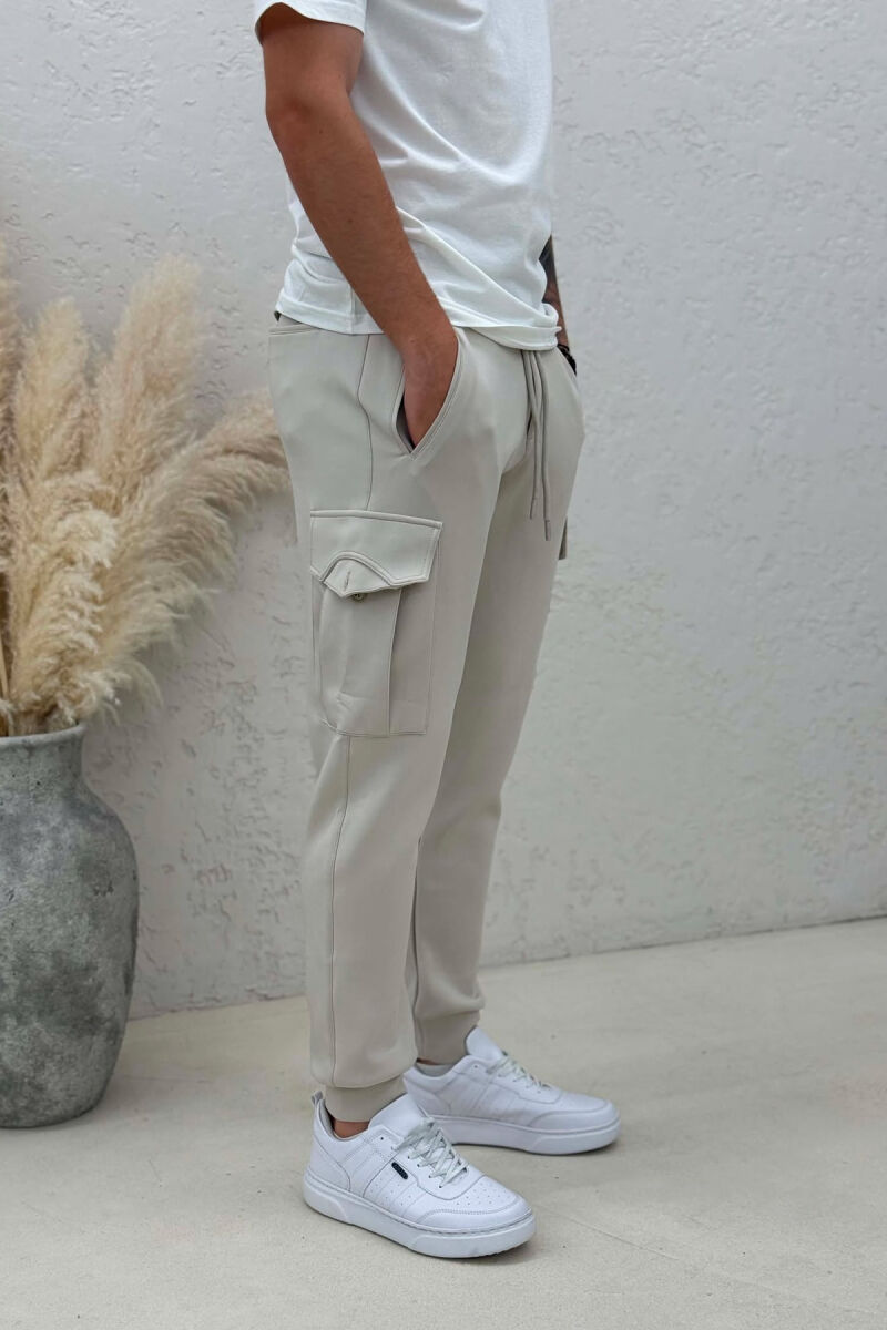 ONE COLOR ELASTIC WAIST SIDE POCKETS MEN SWEATPANTS LIGHT GREY/GZ - 3