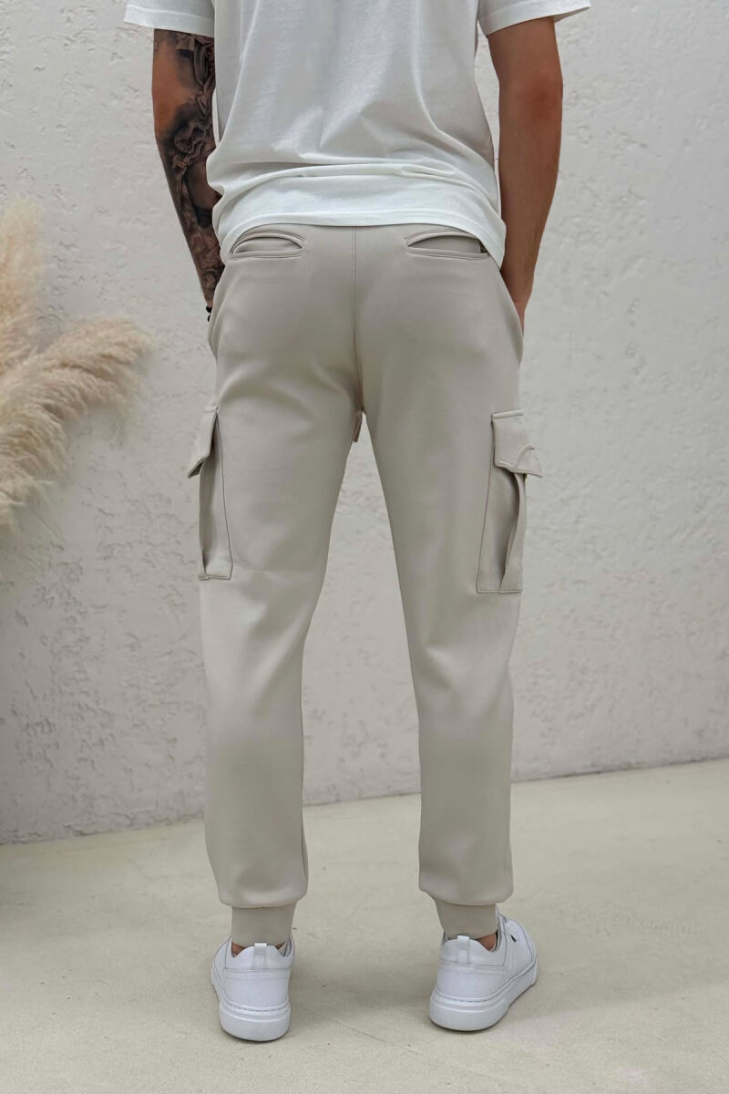 ONE COLOR ELASTIC WAIST SIDE POCKETS MEN SWEATPANTS LIGHT GREY/GZ - 4