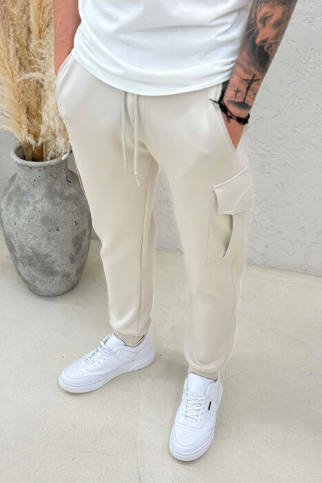 ONE COLOR ELASTIC WAIST SIDE POCKETS MEN SWEATPANTS LIGHT GREY/GZ - 5