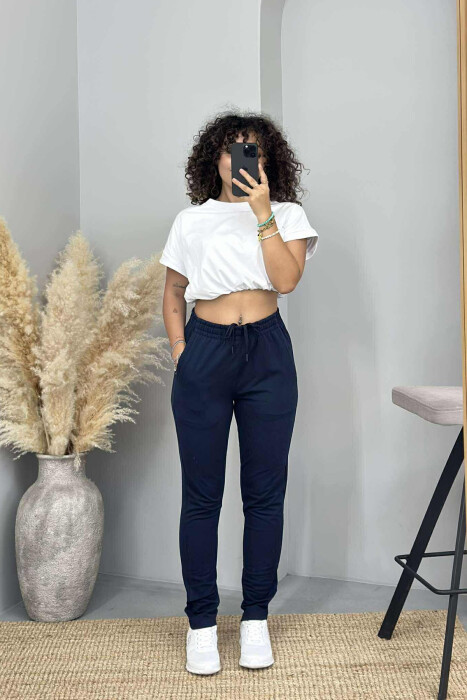 ONE COLOR ELASTIC WAIST SIMPLE WOMEN SWEATPANTS BLUE/BLU 