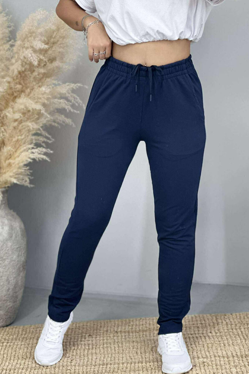 ONE COLOR ELASTIC WAIST SIMPLE WOMEN SWEATPANTS BLUE/BLU - 2