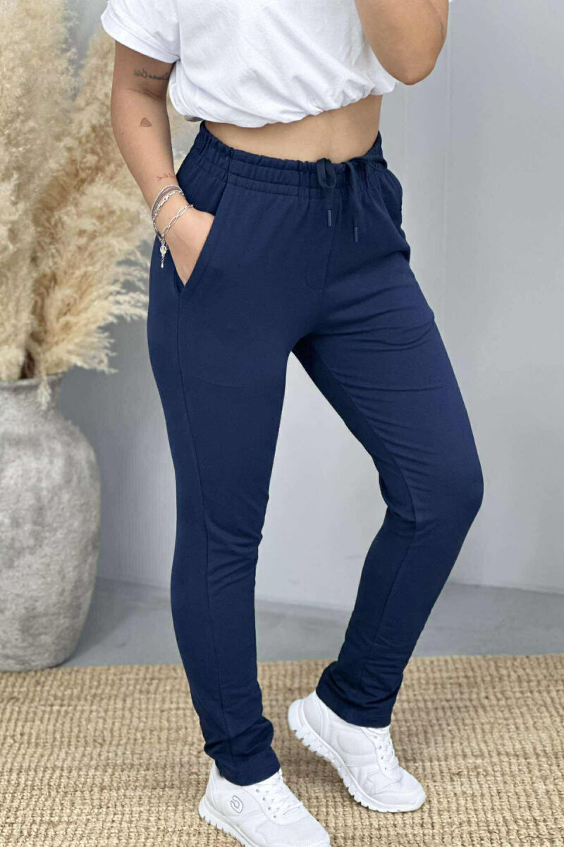 ONE COLOR ELASTIC WAIST SIMPLE WOMEN SWEATPANTS BLUE/BLU - 4