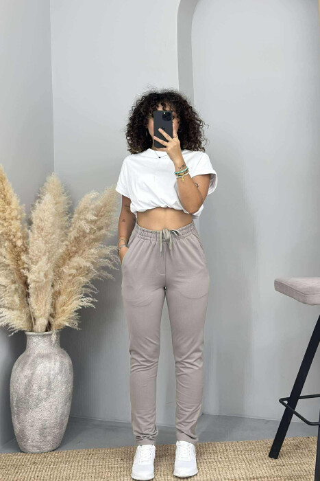 ONE COLOR ELASTIC WAIST SIMPLE WOMEN SWEATPANTS LIGHT GREY/GZ - KLAUDIO FASHION