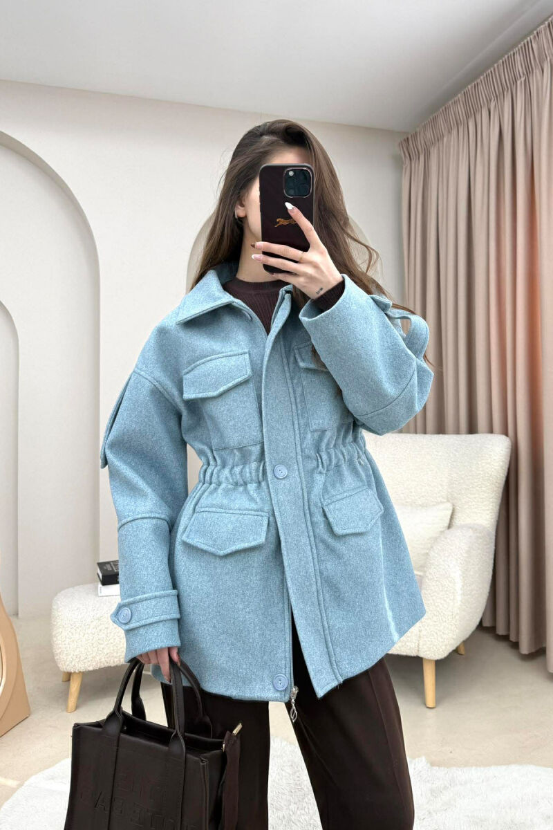 ONE COLOR ELASTIC WAIST WOMAN COAT LIGHTBLUE/BZ - 1
