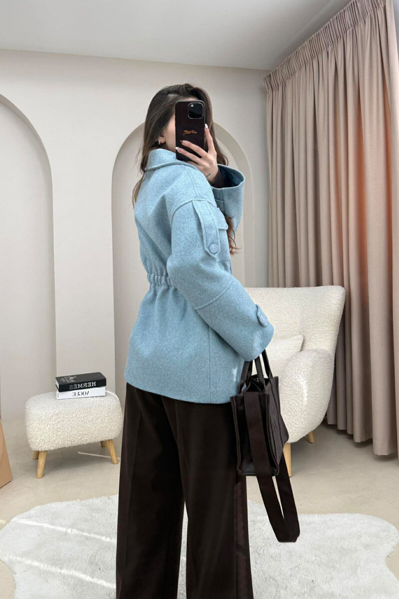 ONE COLOR ELASTIC WAIST WOMAN COAT LIGHTBLUE/BZ - 4