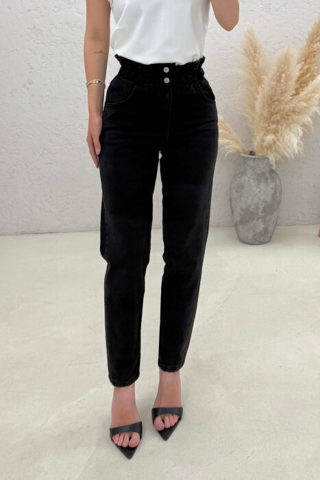 ONE COLOR ELASTIC WAIST WOMAN JEANS BLACK/ E ZEZE - 2