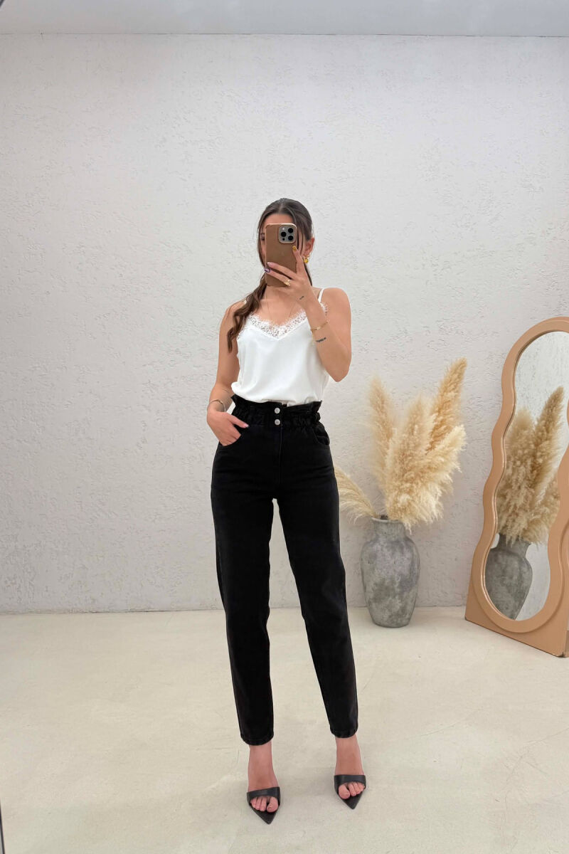 ONE COLOR ELASTIC WAIST WOMAN JEANS BLACK/ E ZEZE - 5