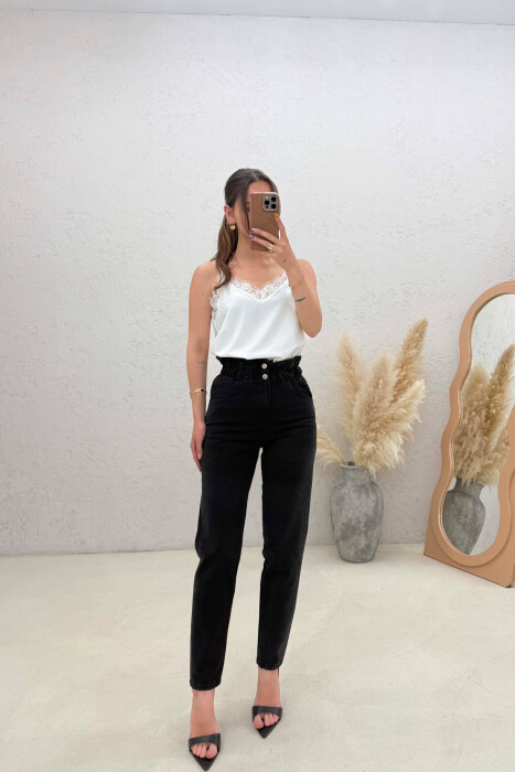 ONE COLOR ELASTIC WAIST WOMAN JEANS BLACK/ E ZEZE - KLAUDIO FASHION
