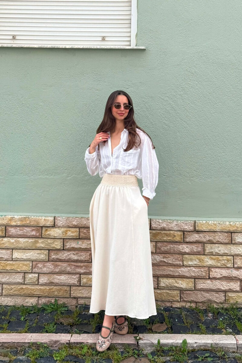 ONE COLOR ELASTIC WAIST WOMAN SKIRT CREAM/KREM - 1