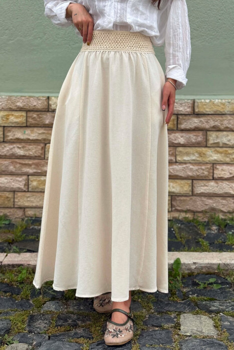ONE COLOR ELASTIC WAIST WOMAN SKIRT CREAM/KREM - 2