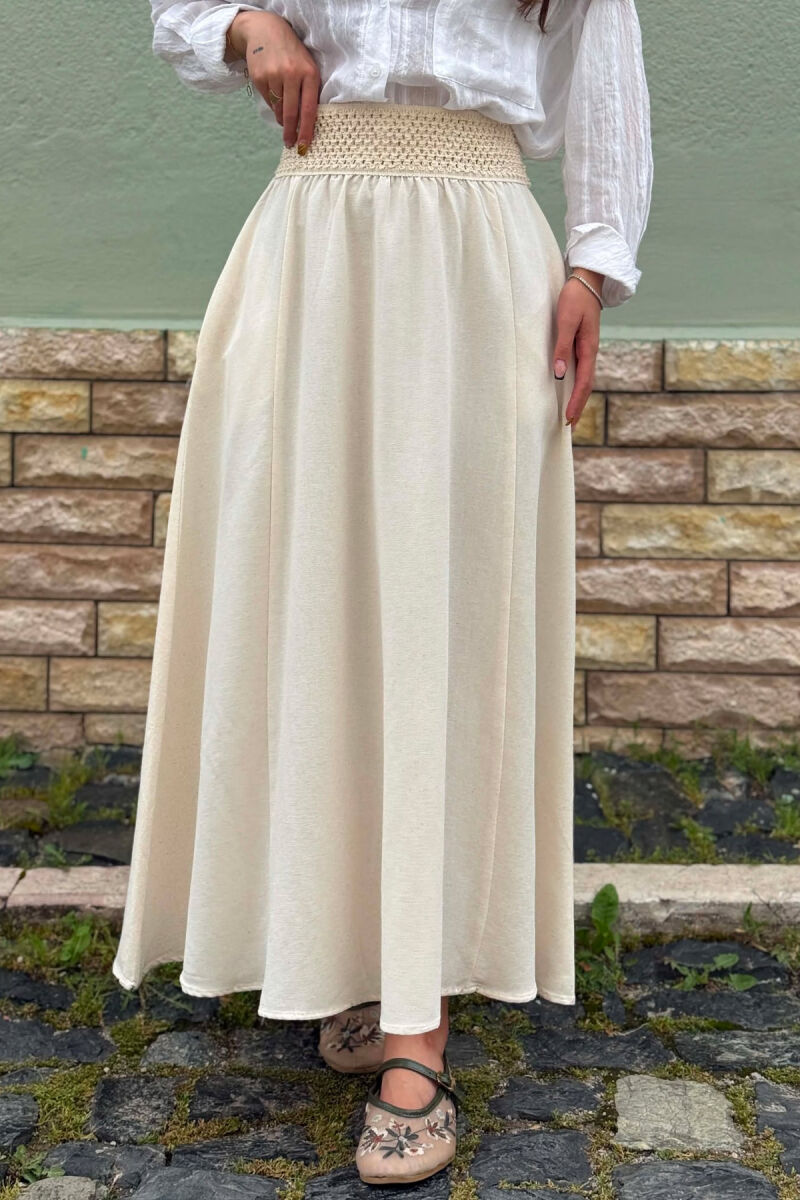 ONE COLOR ELASTIC WAIST WOMAN SKIRT CREAM/KREM - 2