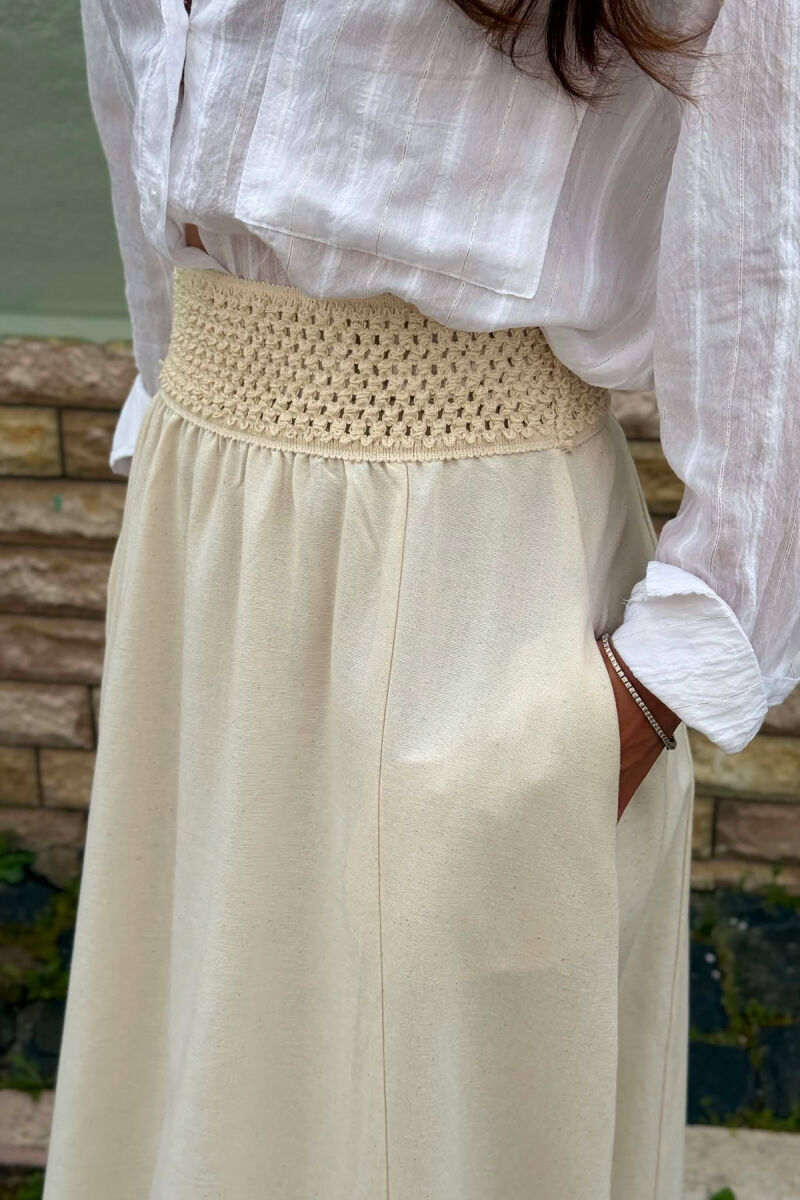 ONE COLOR ELASTIC WAIST WOMAN SKIRT CREAM/KREM - 3