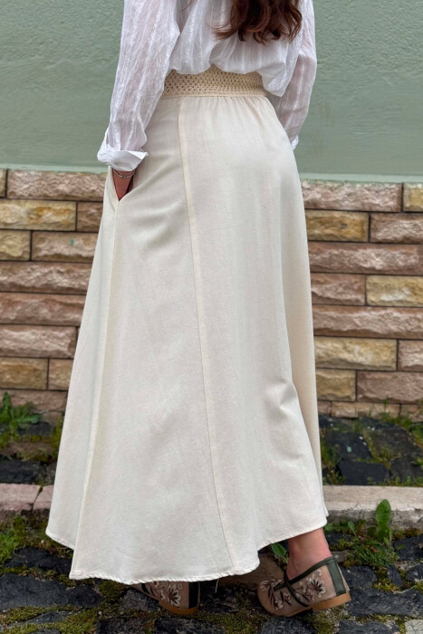 ONE COLOR ELASTIC WAIST WOMAN SKIRT CREAM/KREM - 4