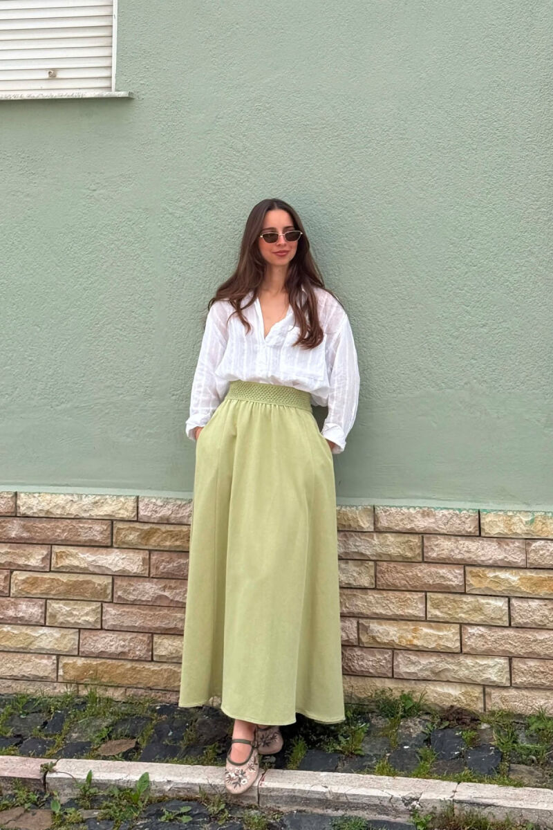 ONE COLOR ELASTIC WAIST WOMAN SKIRT LIGHT GREEN/JEZB - 1