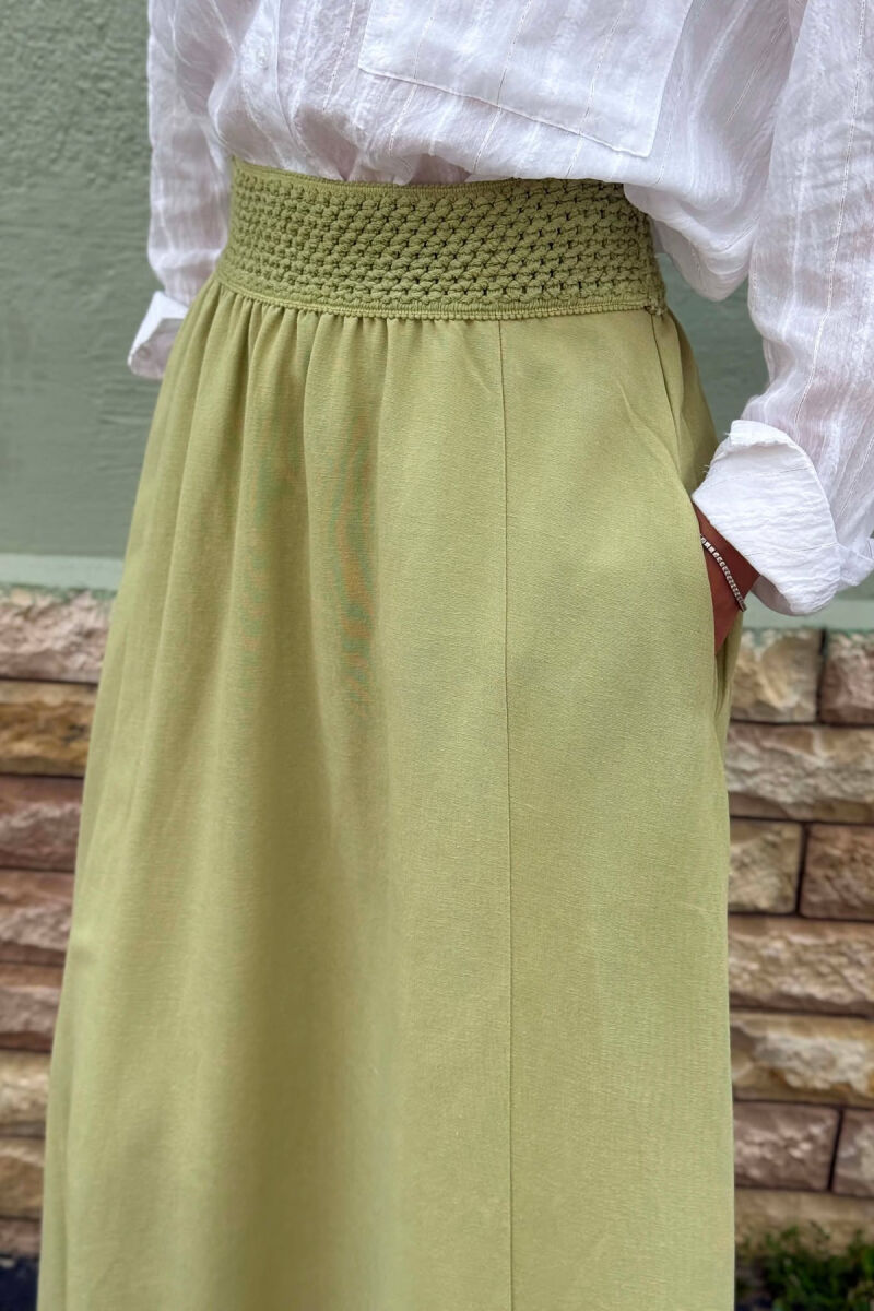 ONE COLOR ELASTIC WAIST WOMAN SKIRT LIGHT GREEN/JEZB - 2