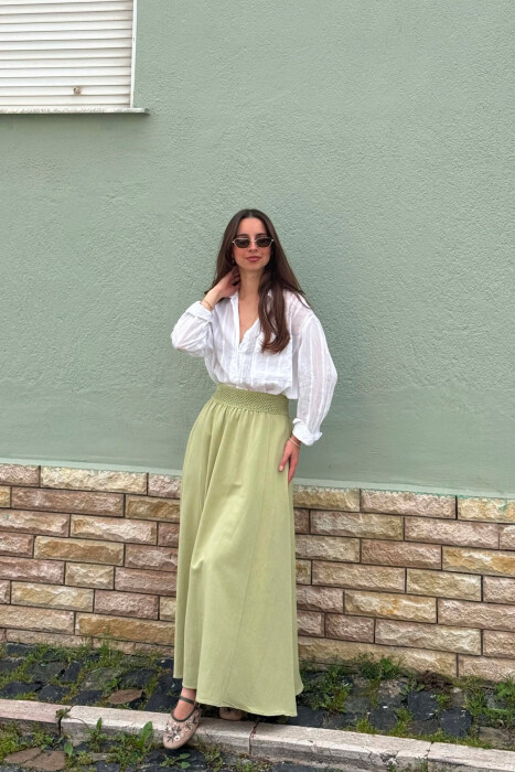 ONE COLOR ELASTIC WAIST WOMAN SKIRT LIGHT GREEN/JEZB - 5
