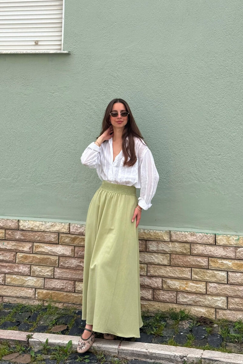 ONE COLOR ELASTIC WAIST WOMAN SKIRT LIGHT GREEN/JEZB - 5
