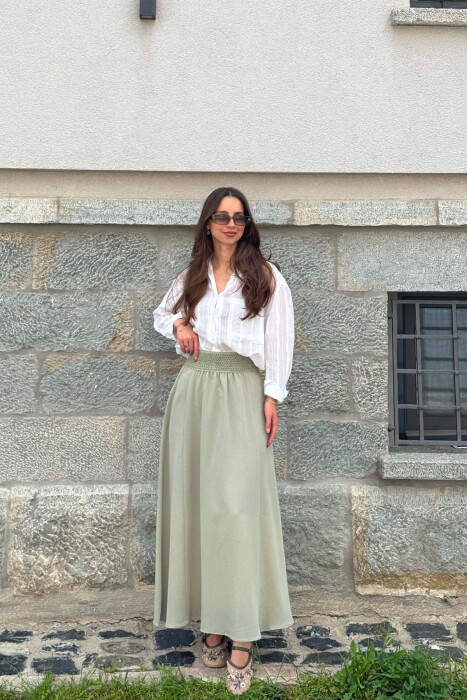 ONE COLOR ELASTIC WAIST WOMAN SKIRT OLIVE/ULLI - KLAUDIO FASHION