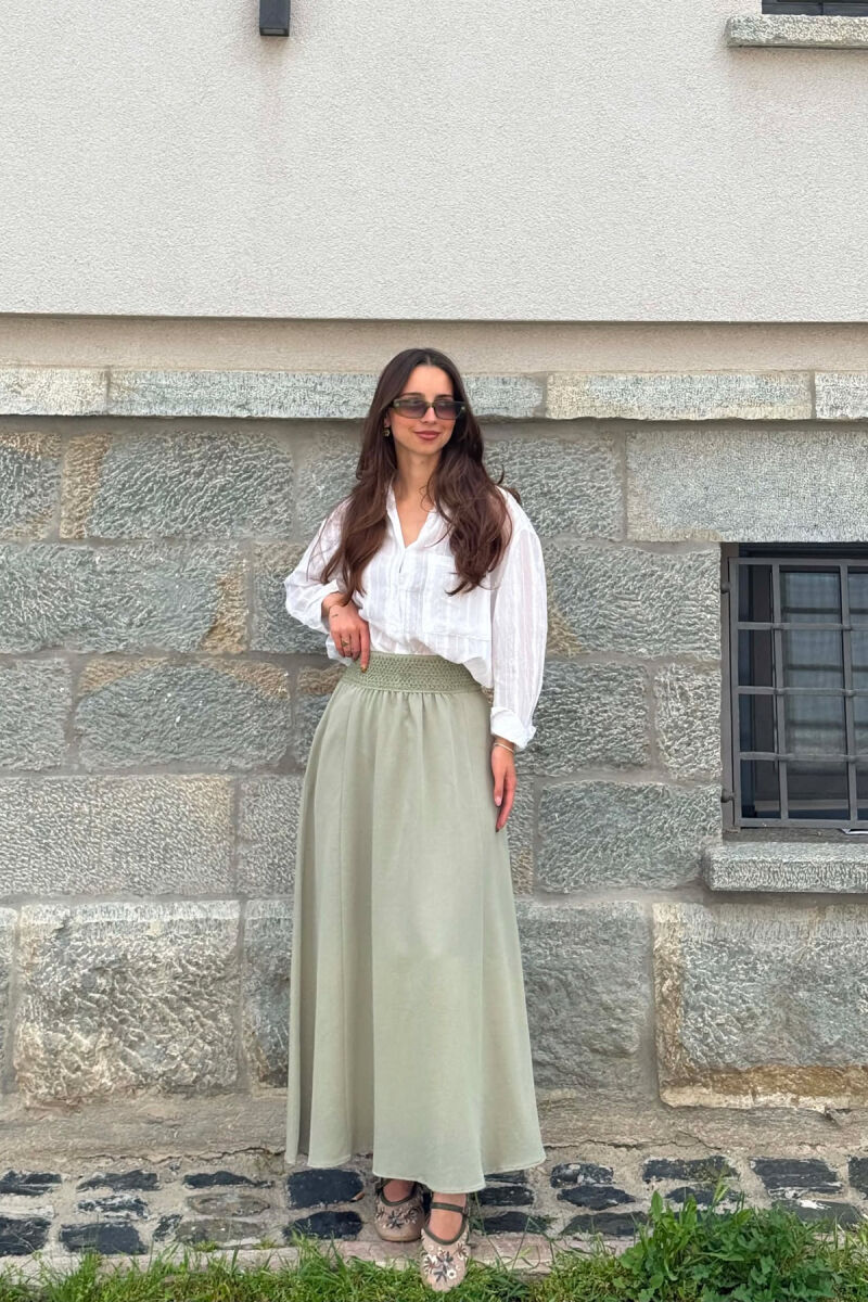 ONE COLOR ELASTIC WAIST WOMAN SKIRT OLIVE/ULLI - 1