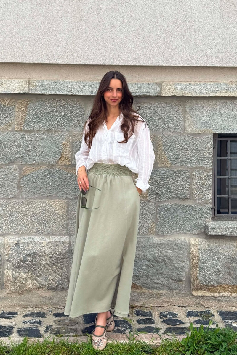 ONE COLOR ELASTIC WAIST WOMAN SKIRT OLIVE/ULLI - 2