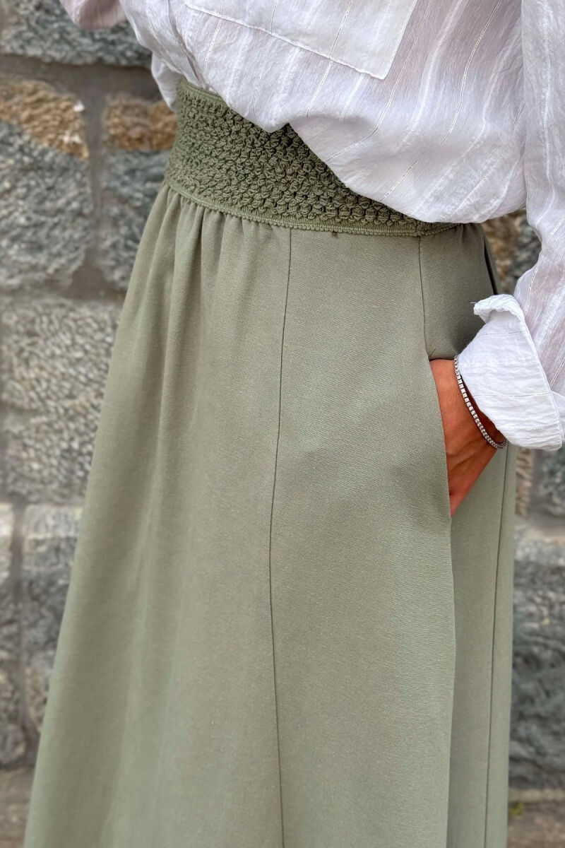 ONE COLOR ELASTIC WAIST WOMAN SKIRT OLIVE/ULLI - 3