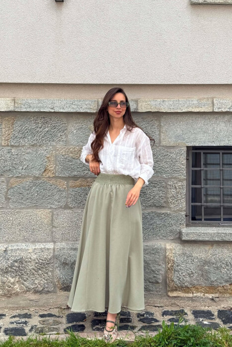 ONE COLOR ELASTIC WAIST WOMAN SKIRT OLIVE/ULLI - 6