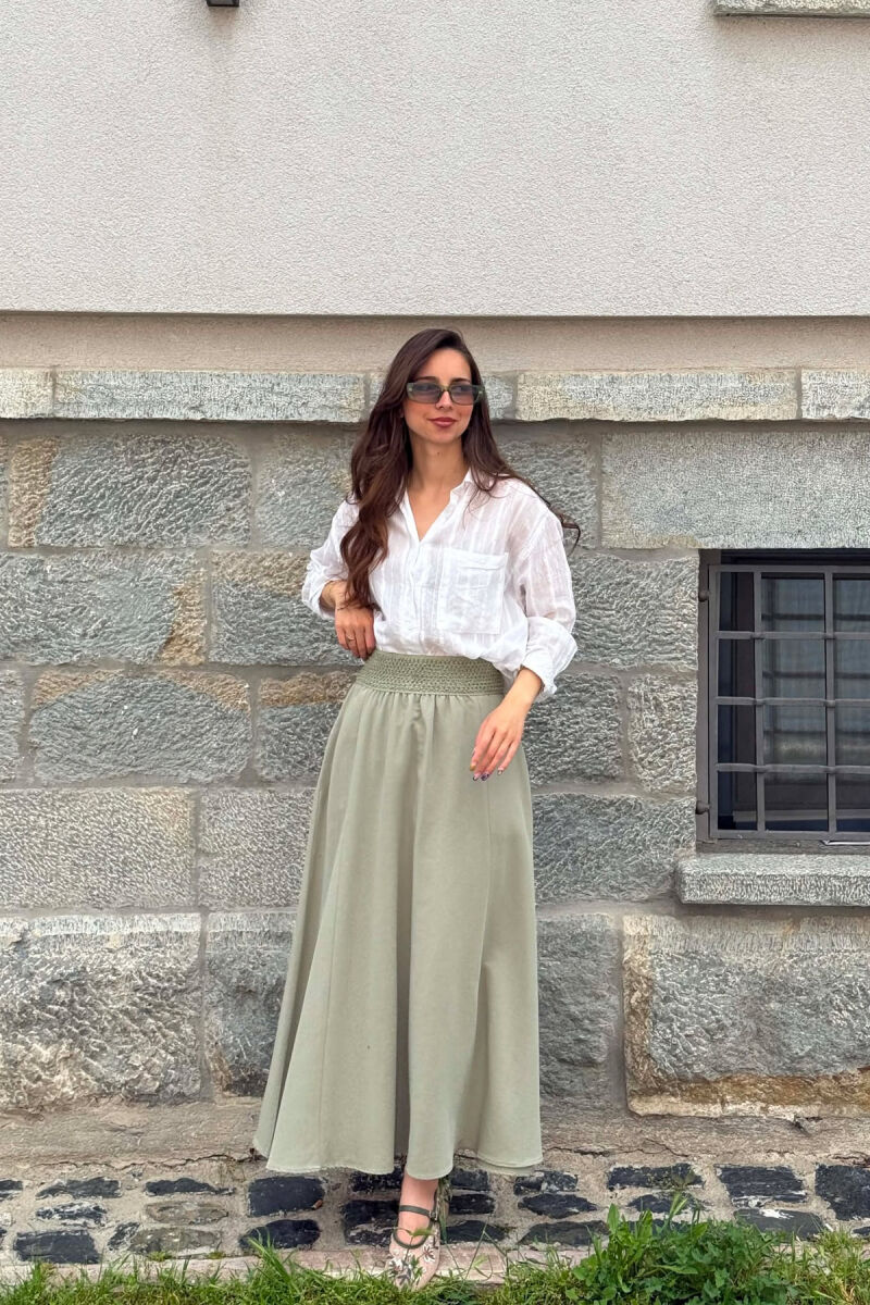 ONE COLOR ELASTIC WAIST WOMAN SKIRT OLIVE/ULLI - 6