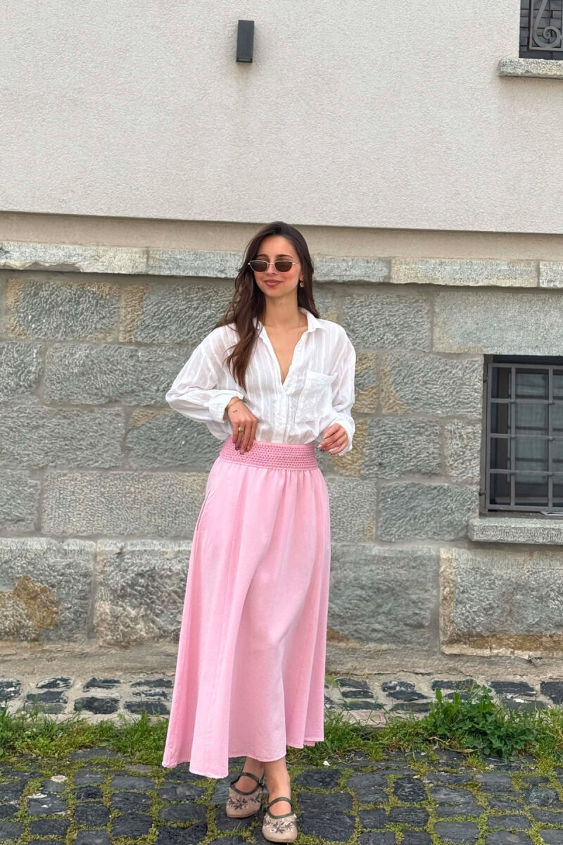 ONE COLOR ELASTIC WAIST WOMAN SKIRT PINK/ROZE - 1