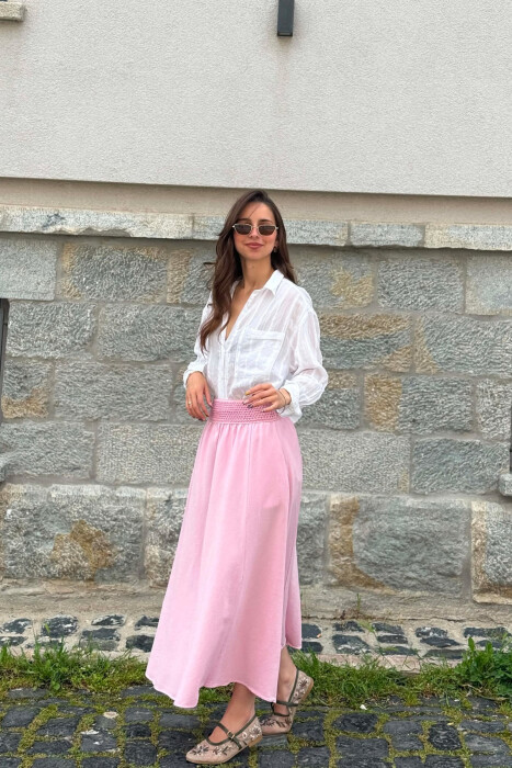 ONE COLOR ELASTIC WAIST WOMAN SKIRT PINK/ROZE - 4