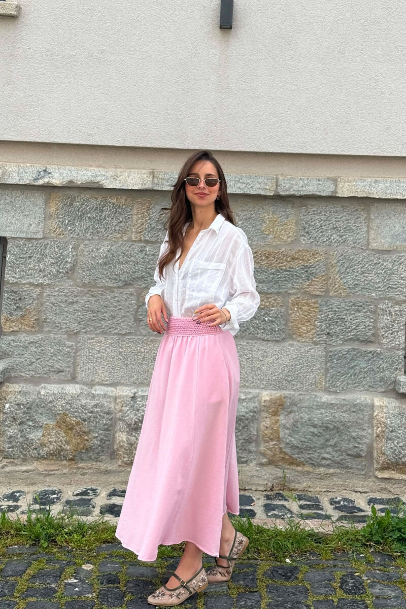 ONE COLOR ELASTIC WAIST WOMAN SKIRT PINK/ROZE - 4