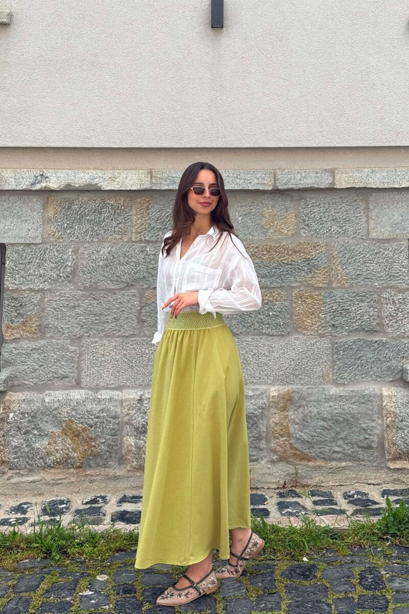 ONE COLOR ELASTIC WAIST WOMAN SKIRT PISTACHIO - 2