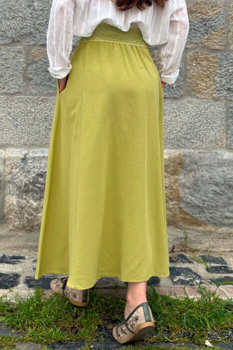 ONE COLOR ELASTIC WAIST WOMAN SKIRT PISTACHIO - 3