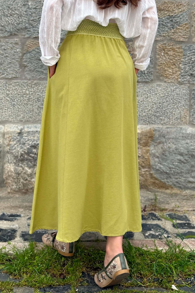 ONE COLOR ELASTIC WAIST WOMAN SKIRT PISTACHIO - 3