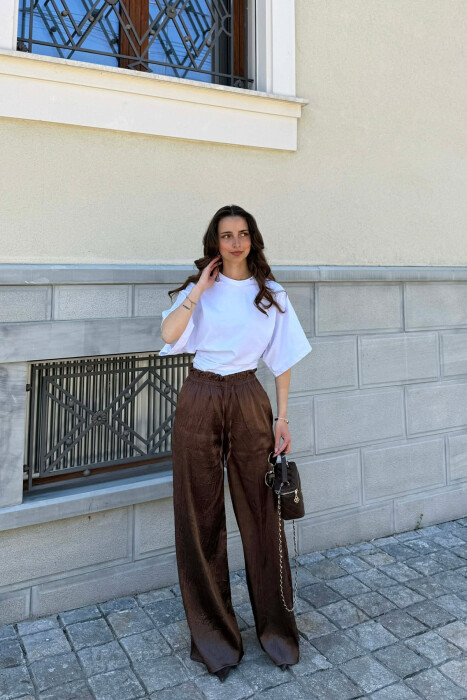 PANTALLONA TE GJERA ME BEL ELASTIK PER FEMRA NE NGJYRE KAFE - KLAUDIO FASHION