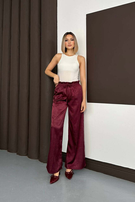 ONE COLOR ELASTIC WAIST WOMAN SWEATPANTS BURGUNDY/VISHNJE - KLAUDIO FASHION