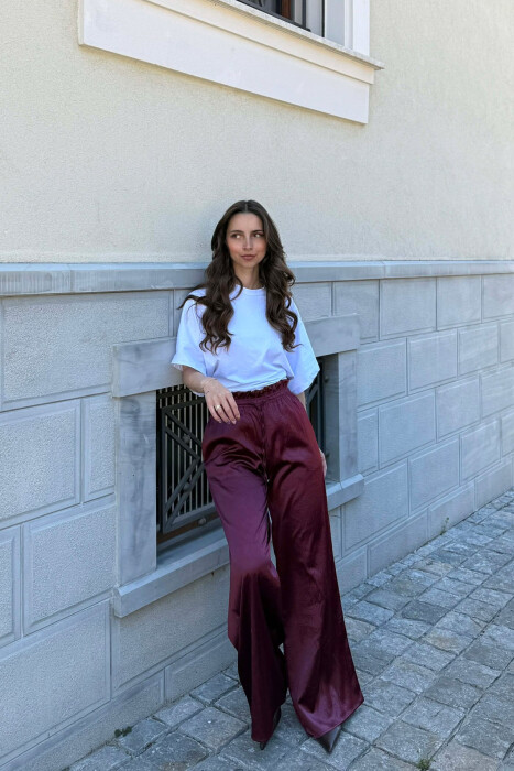 PANTALLONA TE GJERA ME BEL ELASTIK PER FEMRA NE NGJYRE VISHNJE - KLAUDIO FASHION