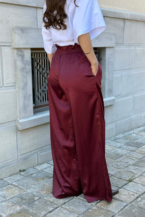ONE COLOR ELASTIC WAIST WOMAN TROUSERS BURGUNDY/VISHNJE - 5
