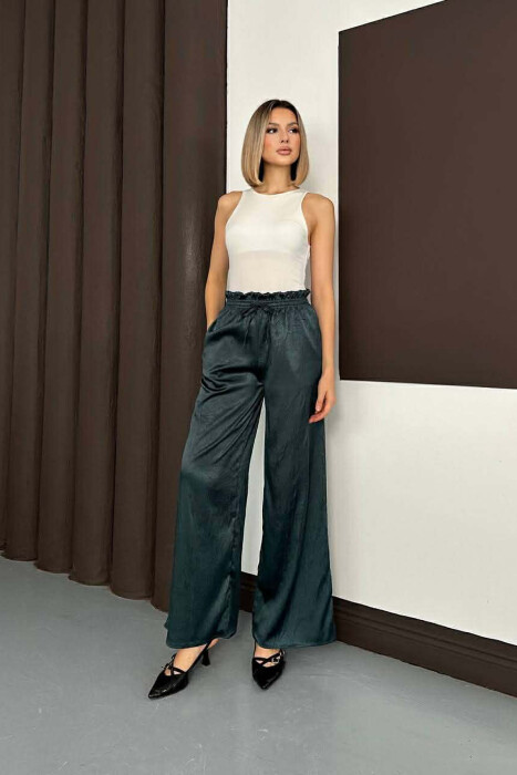 ONE COLOR ELASTIC WAIST WOMAN TROUSERS GREEN/JESHILE - KLAUDIO FASHION