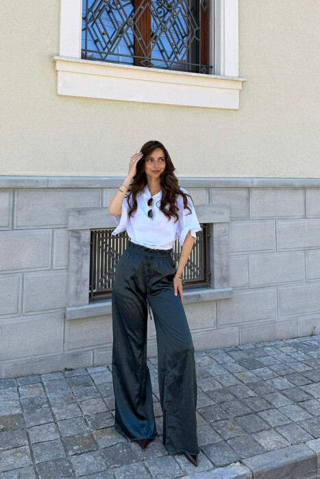 ONE COLOR ELASTIC WAIST WOMAN TROUSERS GREEN/JESHILE - 1