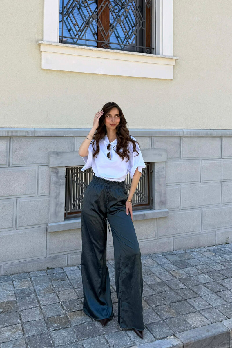 ONE COLOR ELASTIC WAIST WOMAN TROUSERS GREEN/JESHILE - 1