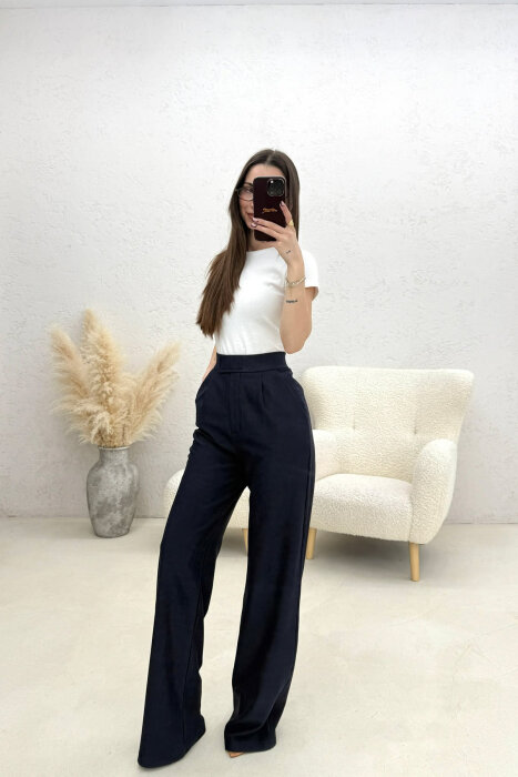ONE COLOR ELASTIC WAIST WOMAN TROUSERS BLUE/BLU - 4