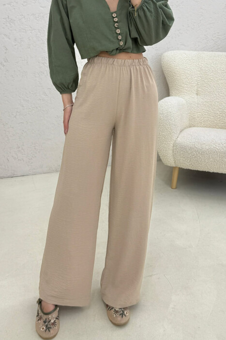 ONE COLOR ELASTIC WAIST WOMAN TROUSERS DARK BEIGE/BEZHE ERRET - 3