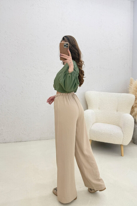 ONE COLOR ELASTIC WAIST WOMAN TROUSERS DARK BEIGE/BEZHE ERRET - 4
