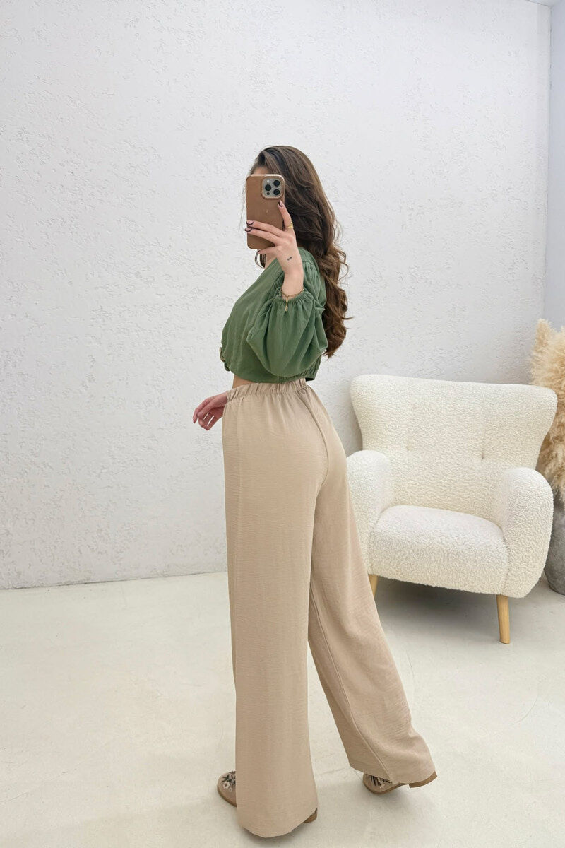 ONE COLOR ELASTIC WAIST WOMAN TROUSERS DARK BEIGE/BEZHE ERRET - 4