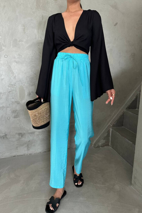ONE COLOR ELASTIC WAIST WOMAN TROUSERS LIGHTBLUE/BZ 